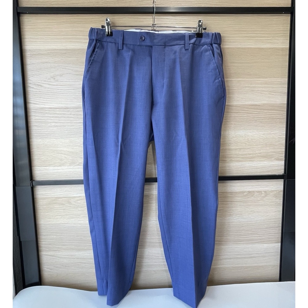 Silversilk Pants Slacks Men's 36 Blue Flat Front Partial Elastic Waistband NWT